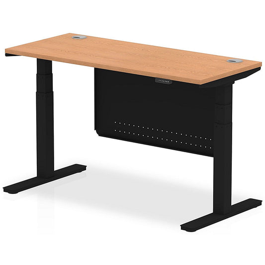 Air Modesty 1400mm Slim Rectangular Height Adjustable Desk, Black Leg & Modesty Panel, Oak Easy2Order : HA01482