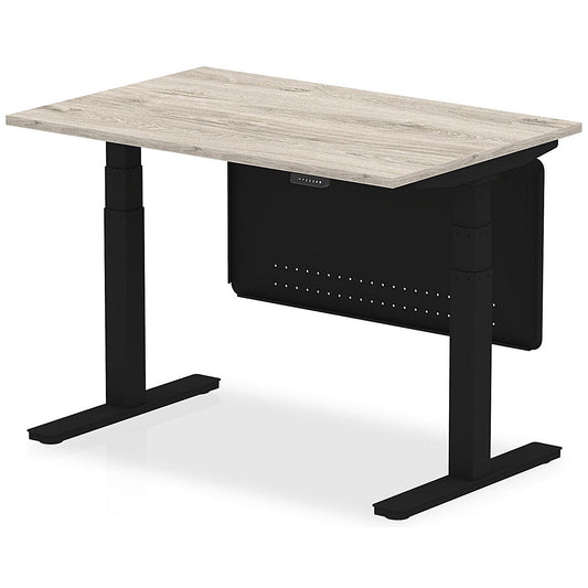 Air Modesty 1200mm Rectangular Height Adjustable Desk, Black Leg & Modesty Panel, Grey Oak Easy2Order : HA01485