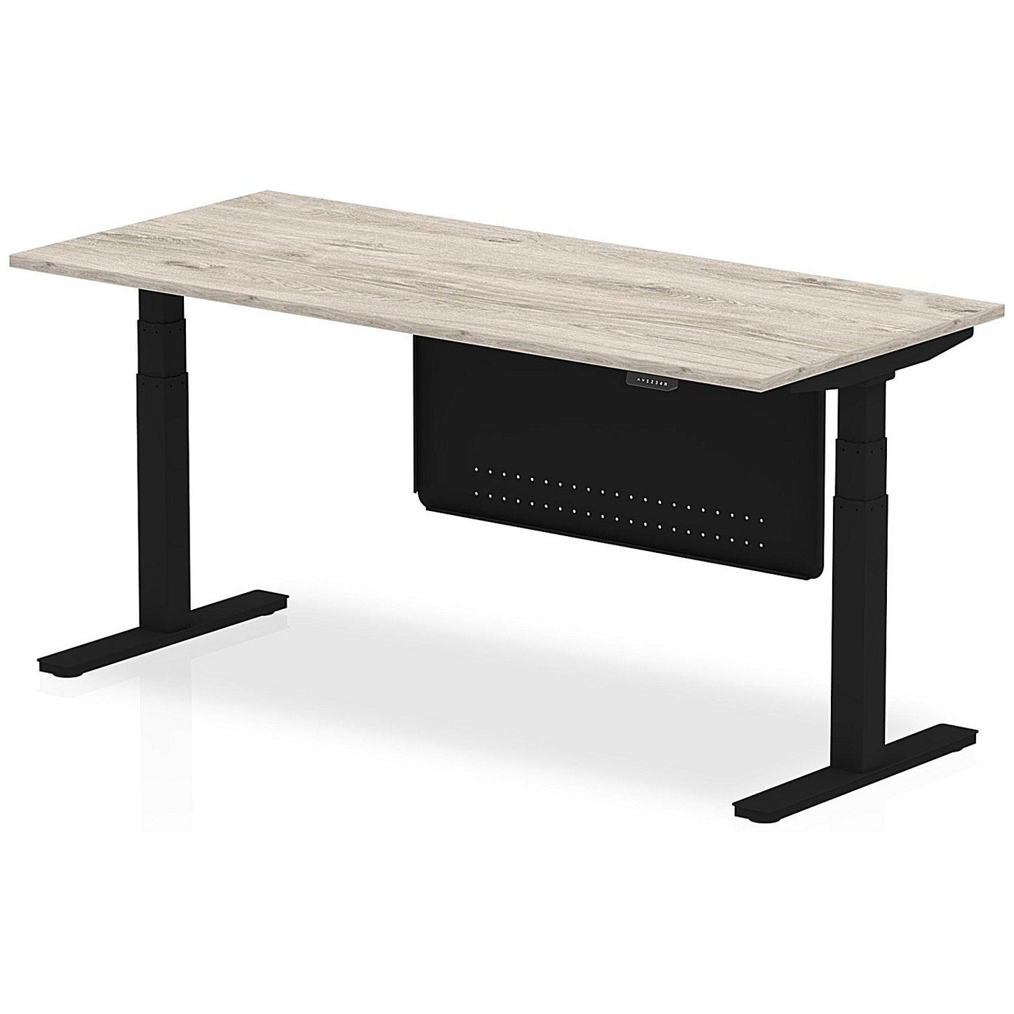 Air Modesty 1800mm Rectangular Height Adjustable Desk, Black Leg & Modesty Panel, Grey Oak Easy2Order : HA01488
