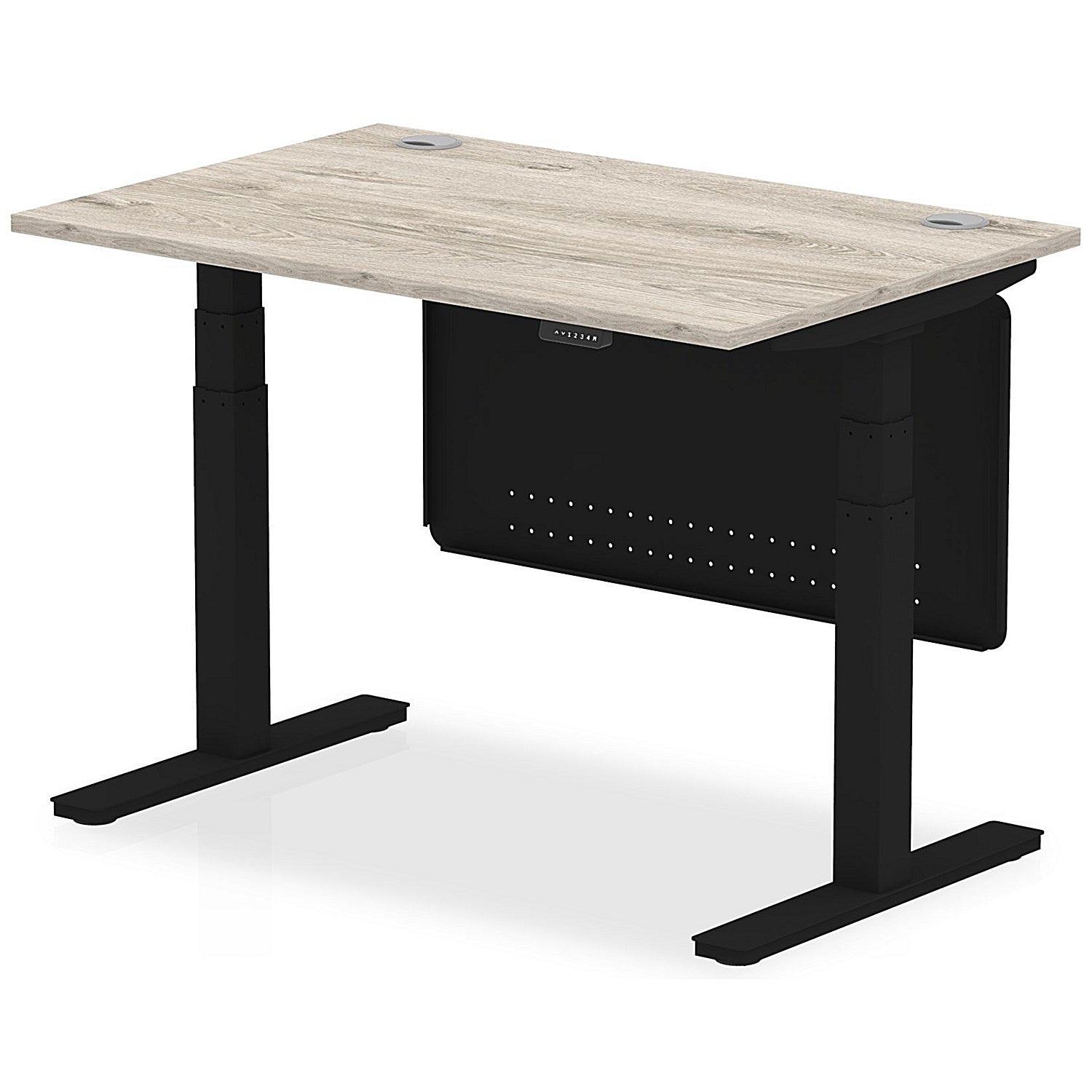 Air Modesty 1200mm Rectangular Cable Port Height Adjustable Desk, Black Leg & Modesty Panel, Grey Oak Easy2Order : HA01489