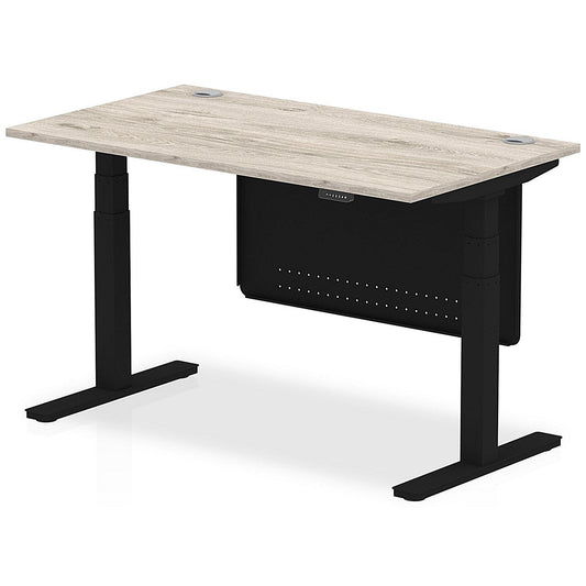 Air Modesty 1400mm Rectangular Cable Port Height Adjustable Desk, Black Leg & Modesty Panel, Grey Oak Easy2Order : HA01490