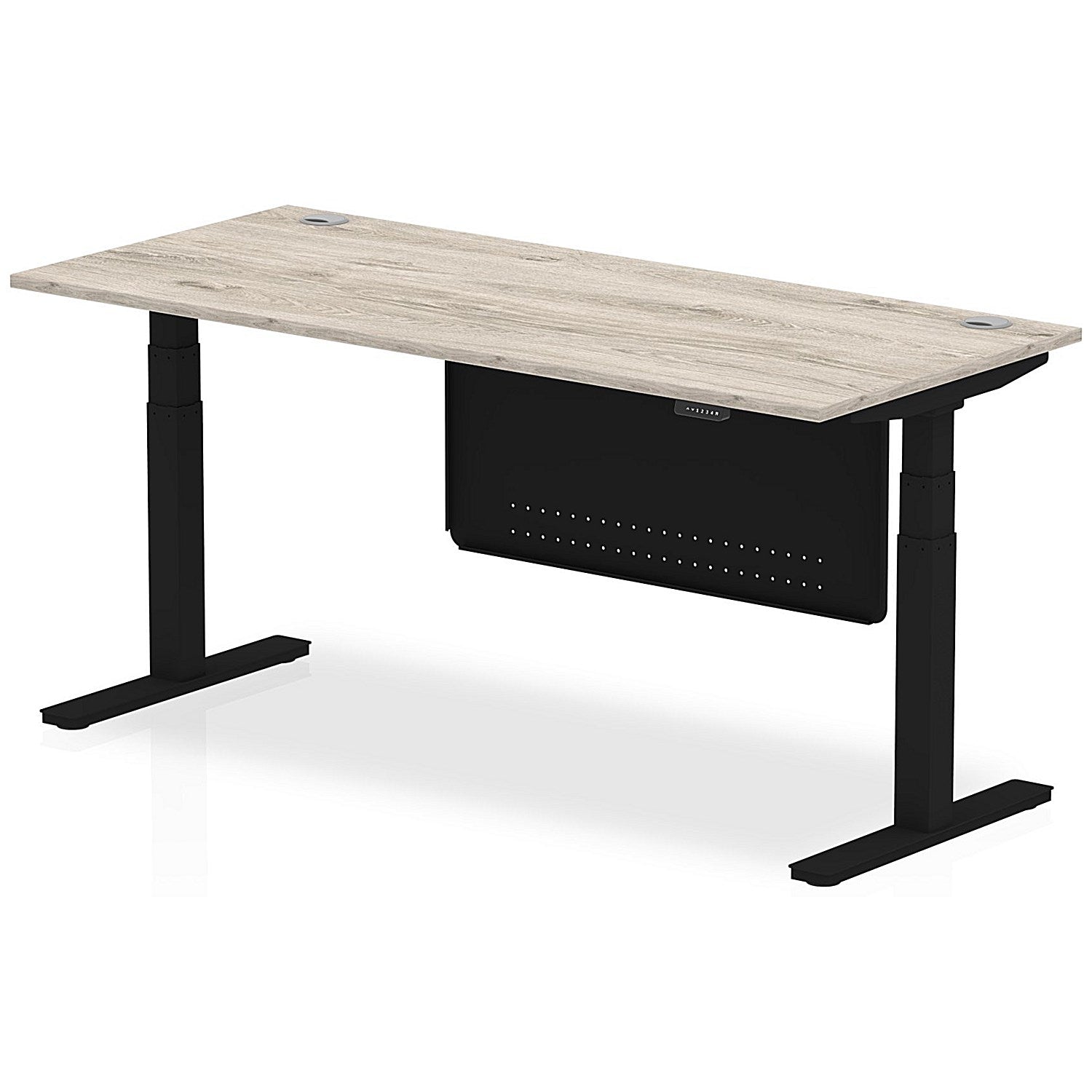 Air Modesty 1800mm Rectangular Cable Port Height Adjustable Desk, Black Leg & Modesty Panel, Grey Oak Easy2Order : HA01492