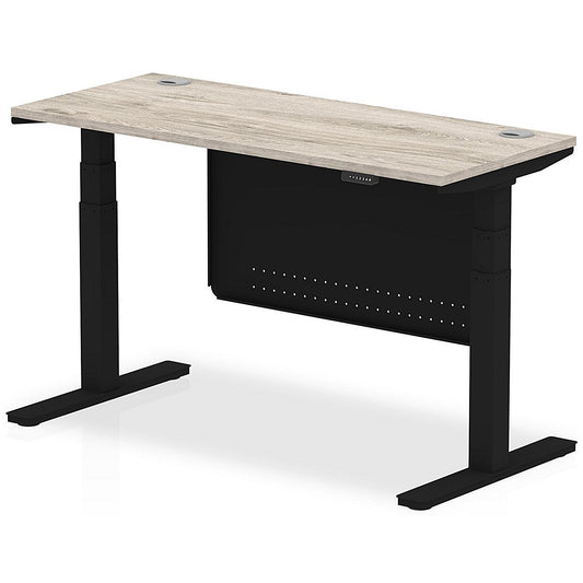 Air Modesty 1400mm Slim Rectangular Height Adjustable Desk, Black Leg & Modesty Panel, Grey Oak Easy2Order : HA01494