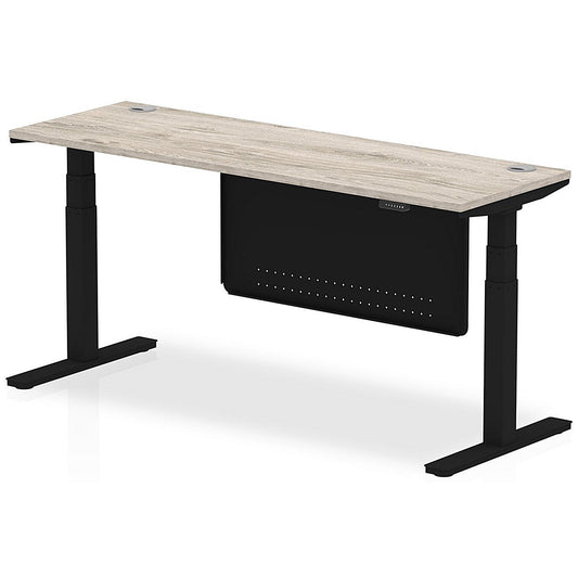 Air Modesty 1800mm Slim Rectangular Height Adjustable Desk, Black Leg & Modesty Panel, Grey Oak Easy2Order : HA01496