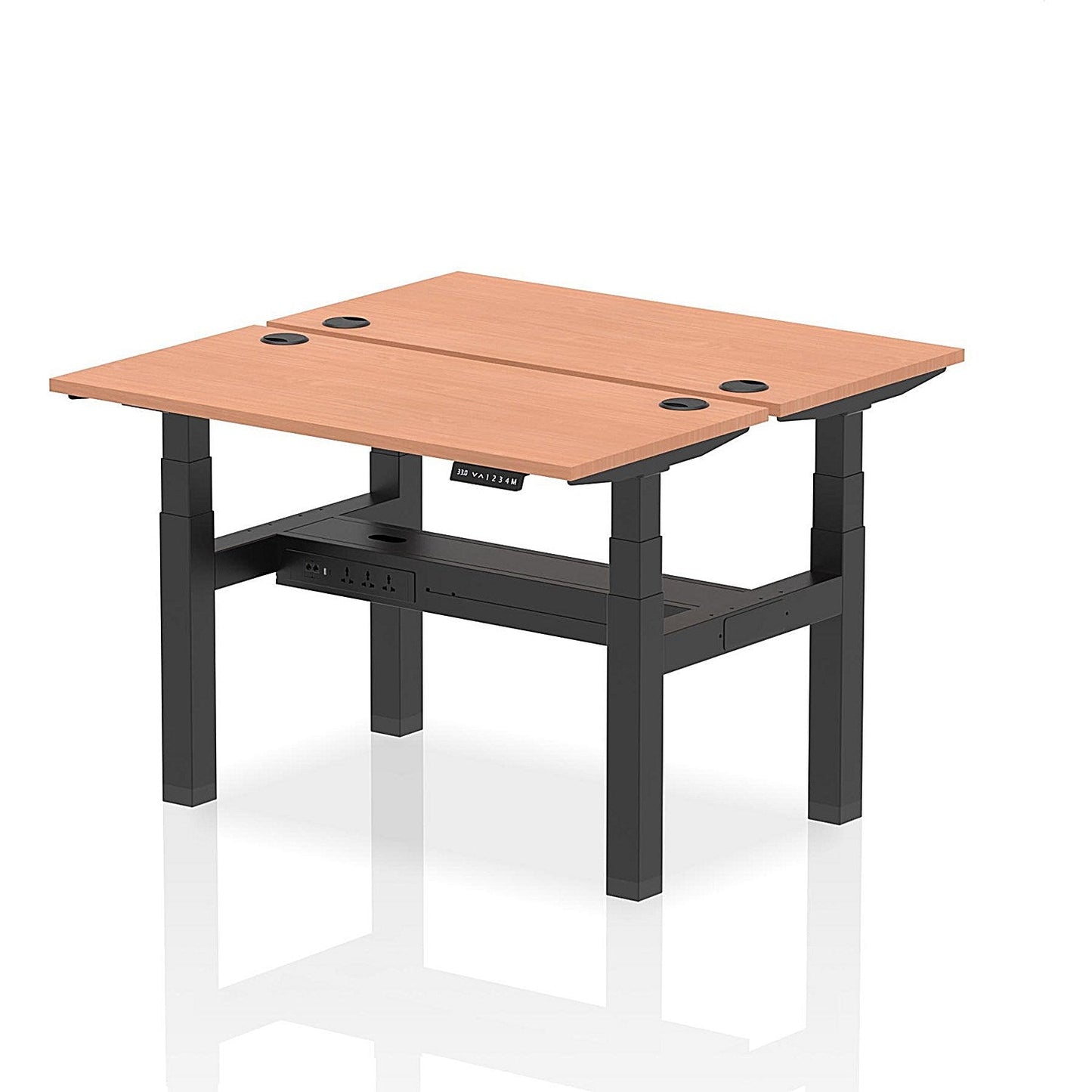 Air 2 Person Sit-Standing Bench Desk, Back to Back, 2 x 1200mm (600mm Deep), Black Frame, Beech Easy2Order : HA01530