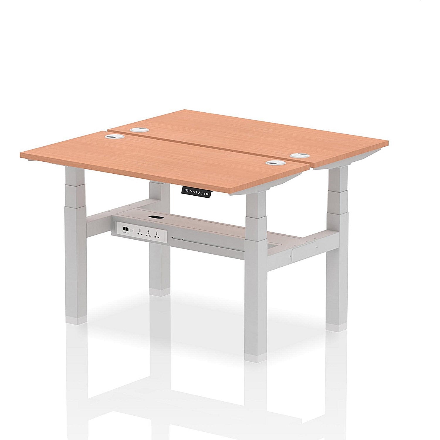 Air 2 Person Sit-Standing Bench Desk, Back to Back, 2 x 1200mm (600mm Deep), Silver Frame, Beech Easy2Order : HA01532
