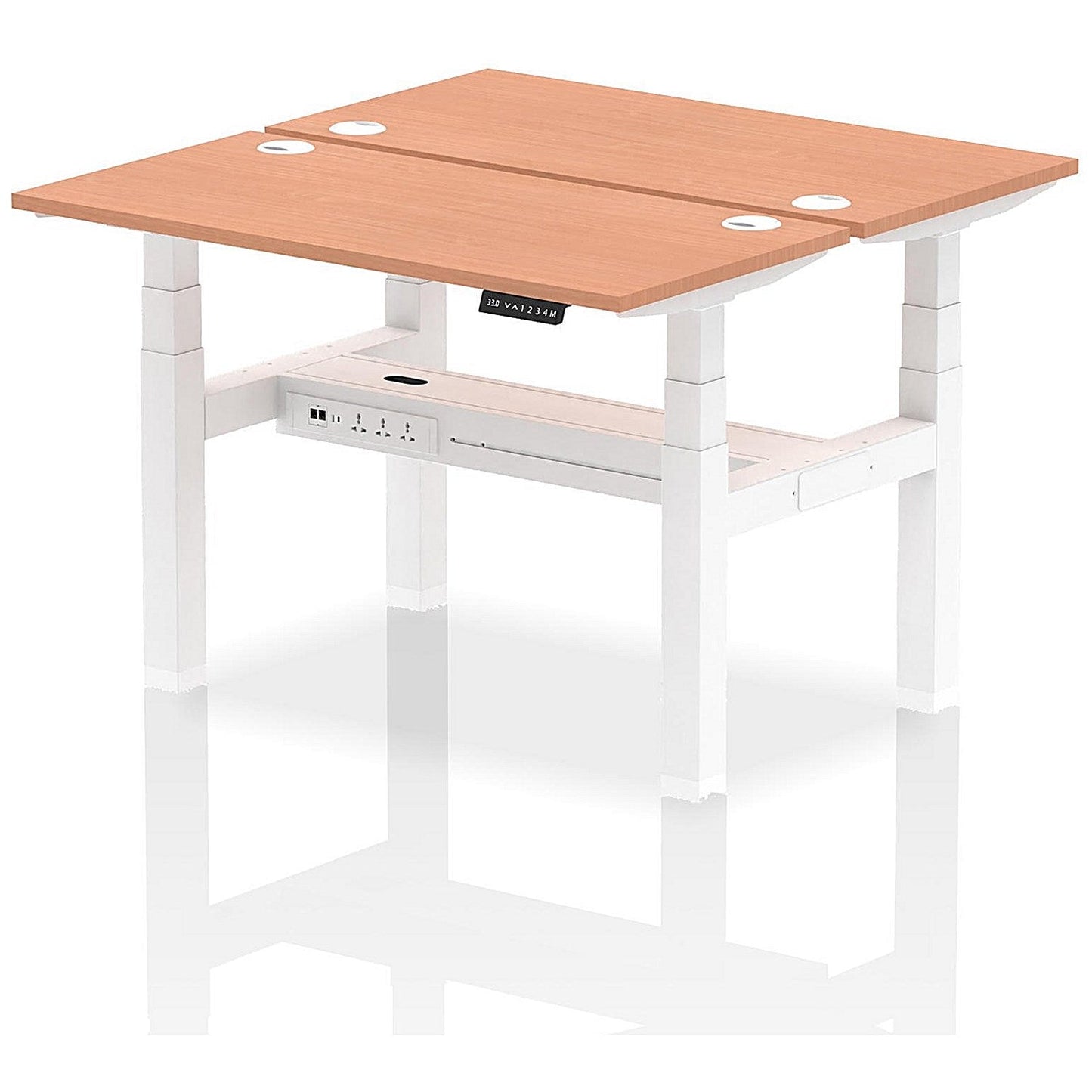 Air 2 Person Sit-Standing Bench Desk, Back to Back, 2 x 1200mm (600mm Deep), White Frame, Beech Easy2Order : HA01534