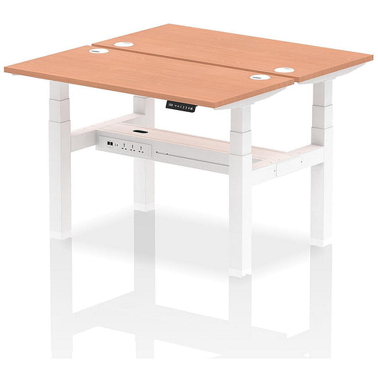 Air 2 Person Sit-Standing Bench Desk, Back to Back, 2 x 1200mm (600mm Deep), White Frame, Beech Easy2Order : HA01534