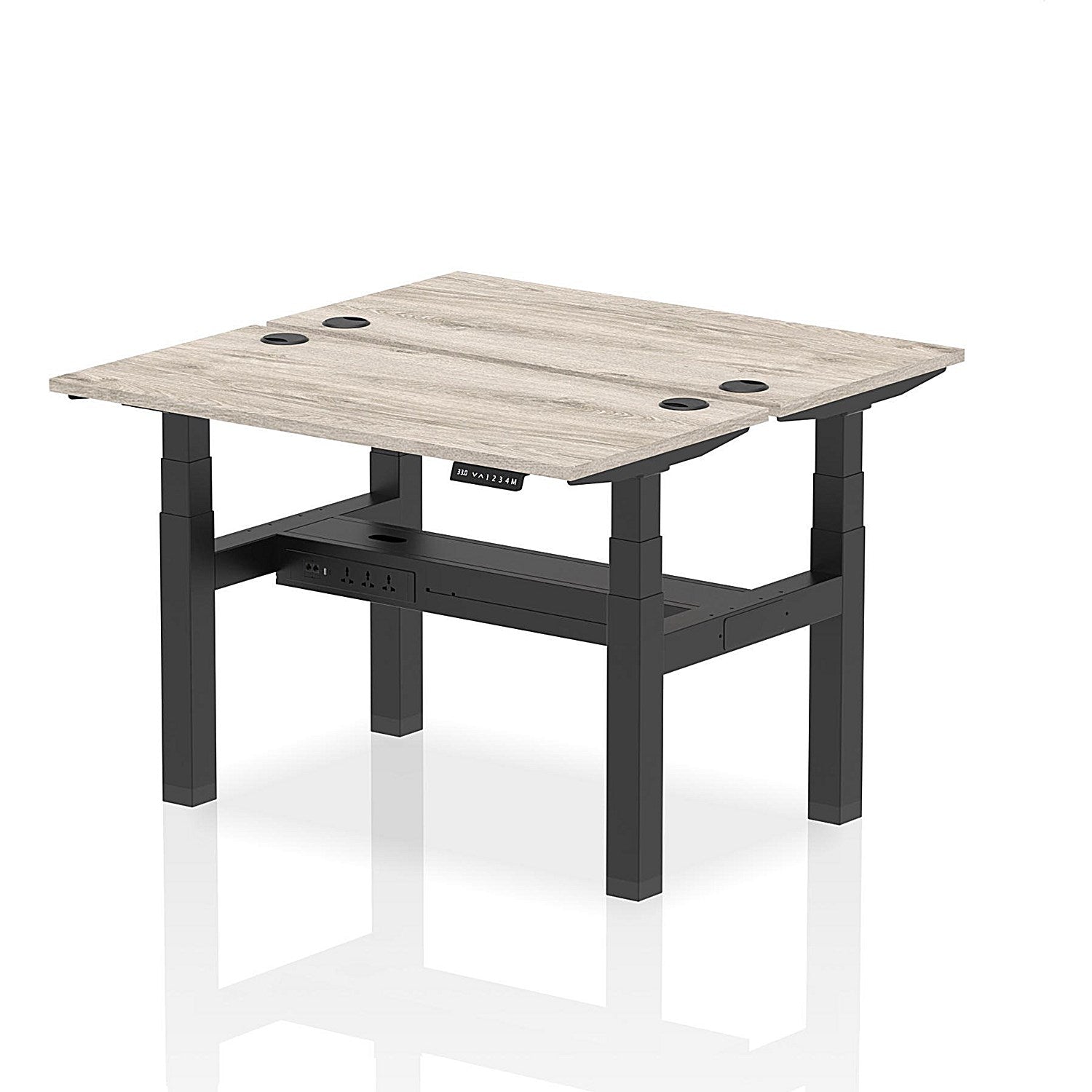 Air 2 Person Sit-Standing Bench Desk, Back to Back, 2 x 1200mm (600mm Deep), Black Frame, Grey Oak Easy2Order : HA01536