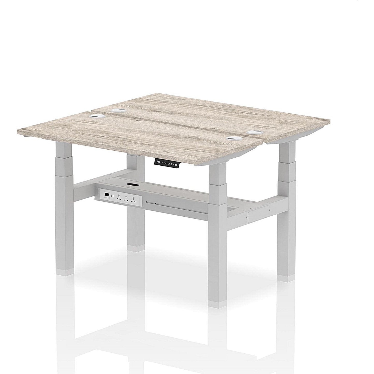 Air 2 Person Sit-Standing Bench Desk, Back to Back, 2 x 1200mm (600mm Deep), Silver Frame, Grey Oak Easy2Order : HA01538