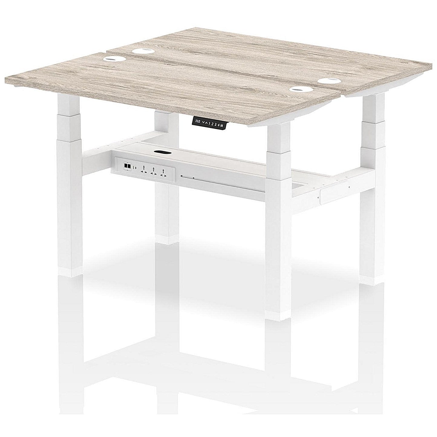 Air 2 Person Sit-Standing Bench Desk, Back to Back, 2 x 1200mm (600mm Deep), White Frame, Grey Oak Easy2Order : HA01540