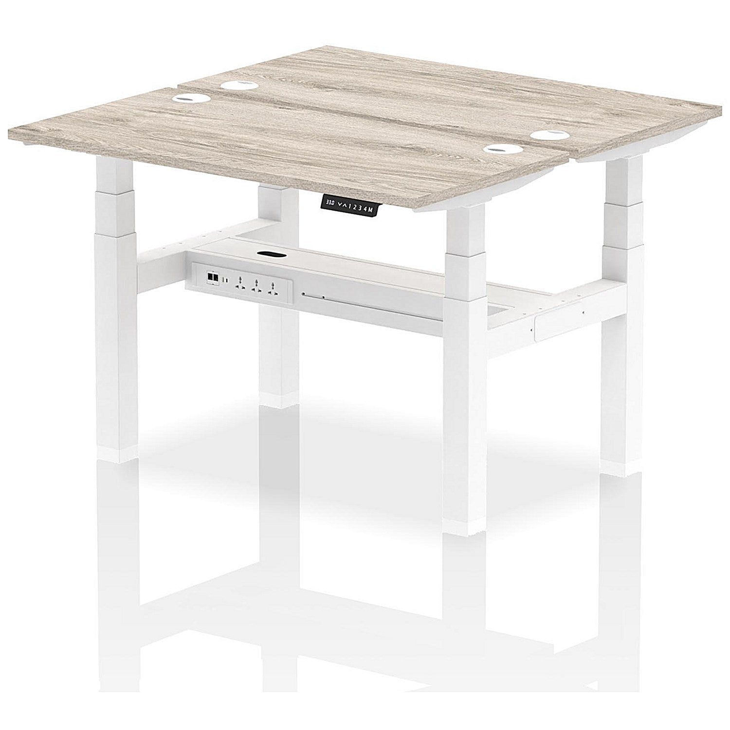 Air 2 Person Sit-Standing Bench Desk, Back to Back, 2 x 1200mm (600mm Deep), White Frame, Grey Oak Easy2Order : HA01540