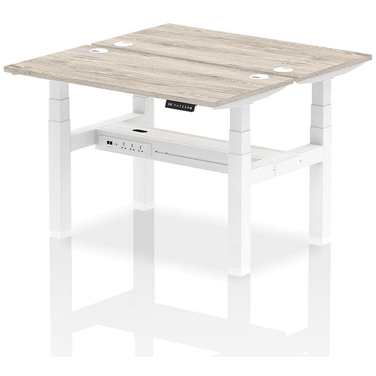 Air 2 Person Sit-Standing Bench Desk, Back to Back, 2 x 1200mm (600mm Deep), White Frame, Grey Oak Easy2Order : HA01540