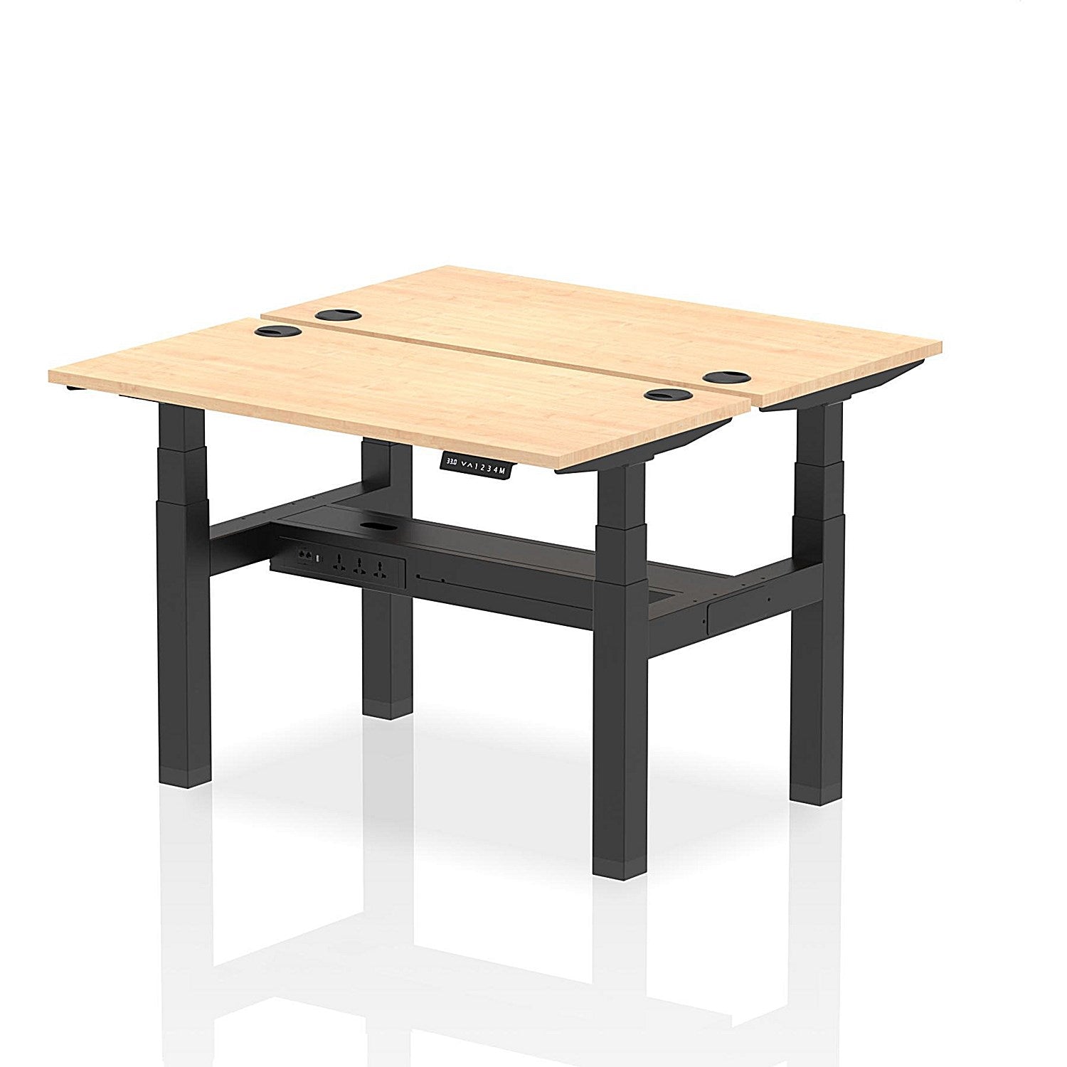 Air 2 Person Sit-Standing Bench Desk, Back to Back, 2 x 1200mm (600mm Deep), Black Frame, Maple Easy2Order : HA01542