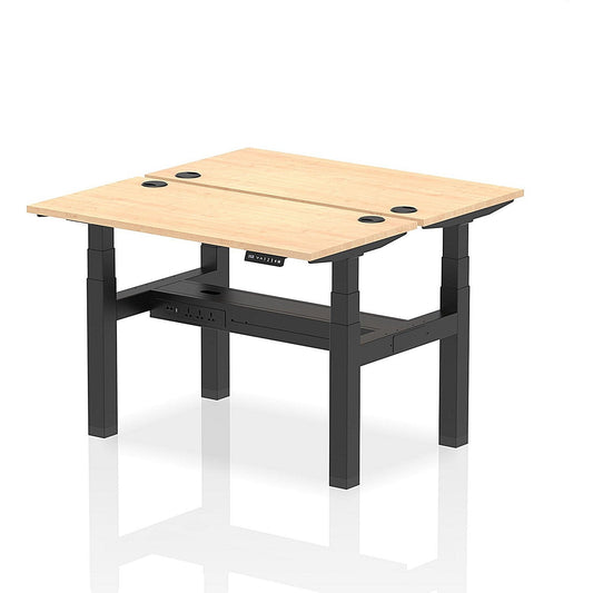 Air 2 Person Sit-Standing Bench Desk, Back to Back, 2 x 1200mm (600mm Deep), Black Frame, Maple Easy2Order : HA01542
