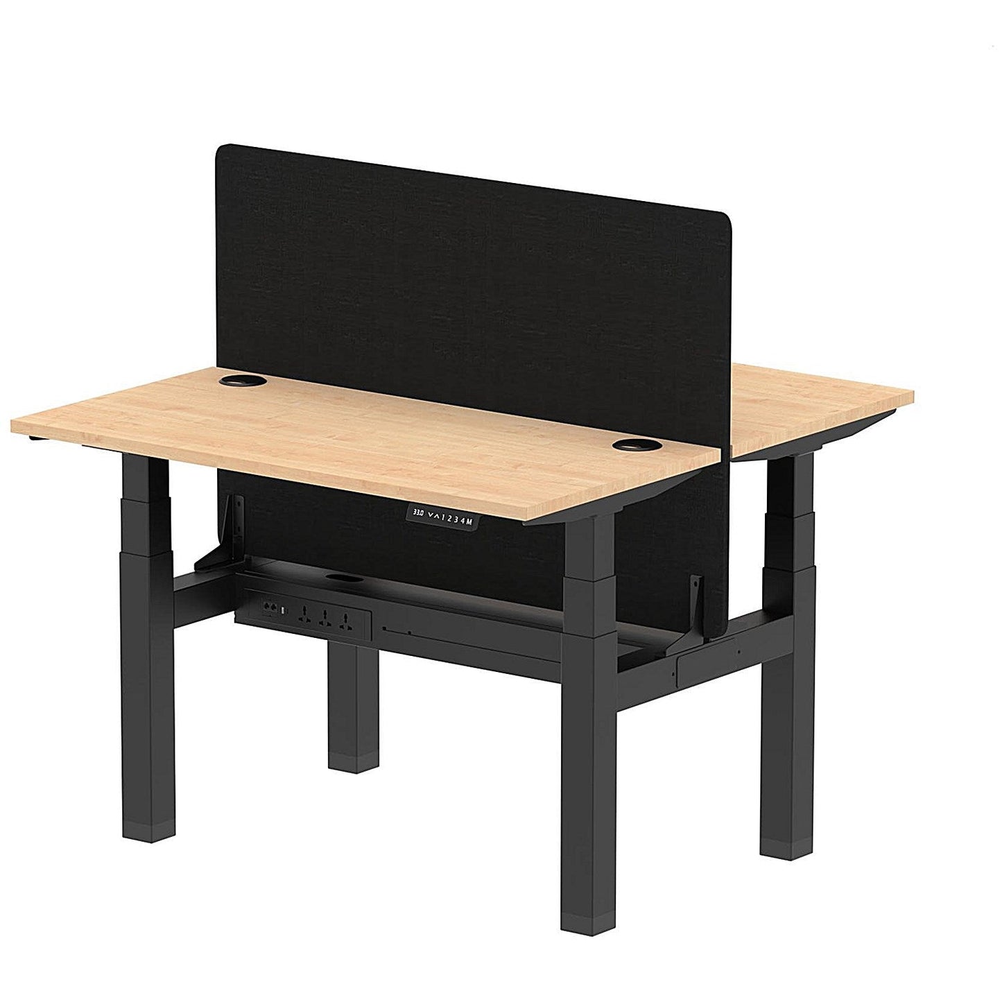 Air 2 Person Sit-Standing Bench Desk with Black Straight Screen, Back to Back, 2 x 1200mm (600mm Deep), Black Frame, Maple Easy2Order : HA01543