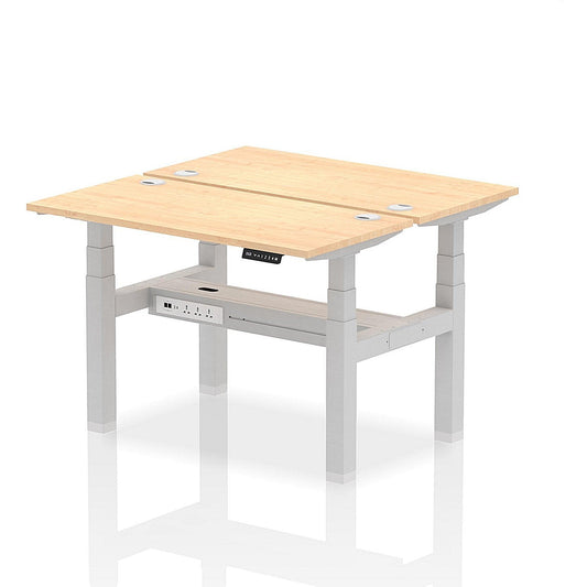 Air 2 Person Sit-Standing Bench Desk, Back to Back, 2 x 1200mm (600mm Deep), Silver Frame, Maple Easy2Order : HA01544