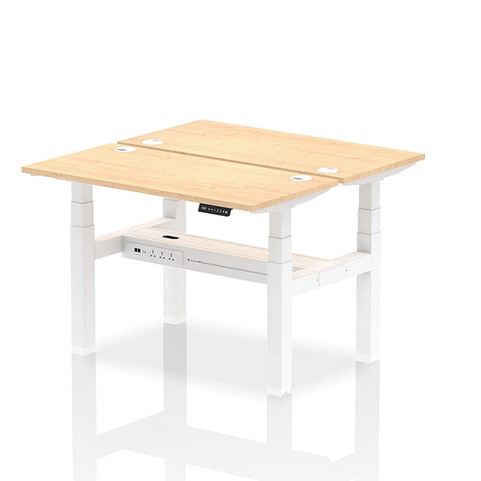 Air 2 Person Sit-Standing Bench Desk, Back to Back, 2 x 1200mm (600mm Deep), White Frame, Maple Easy2Order : HA01546