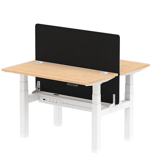Air 2 Person Sit-Standing Bench Desk with Black Straight Screen, Back to Back, 2 x 1200mm (600mm Deep), White Frame, Maple Easy2Order : HA01547