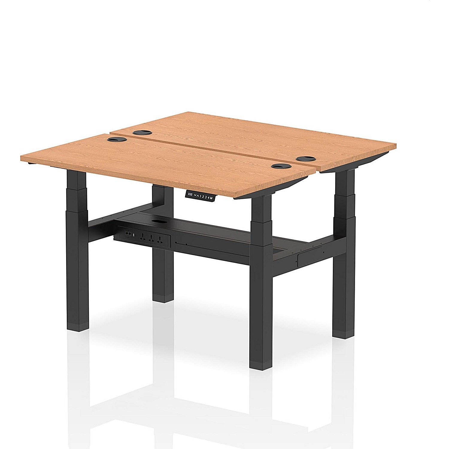 Air 2 Person Sit-Standing Bench Desk, Back to Back, 2 x 1200mm (600mm Deep), Black Frame, Oak Easy2Order : HA01548