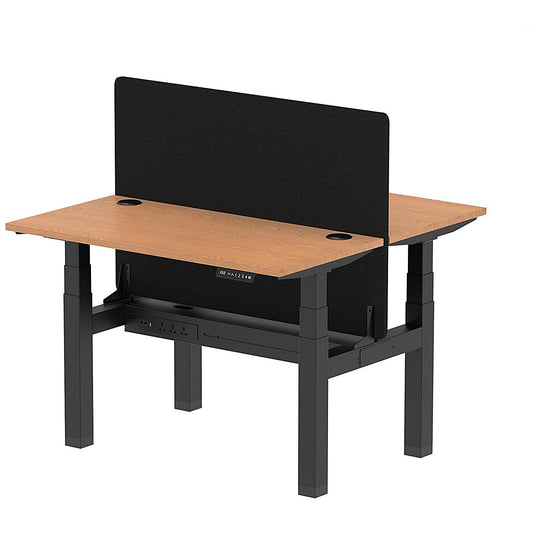 Air 2 Person Sit-Standing Bench Desk with Black Straight Screen, Back to Back, 2 x 1200mm (600mm Deep), Black Frame, Oak Easy2Order : HA01549