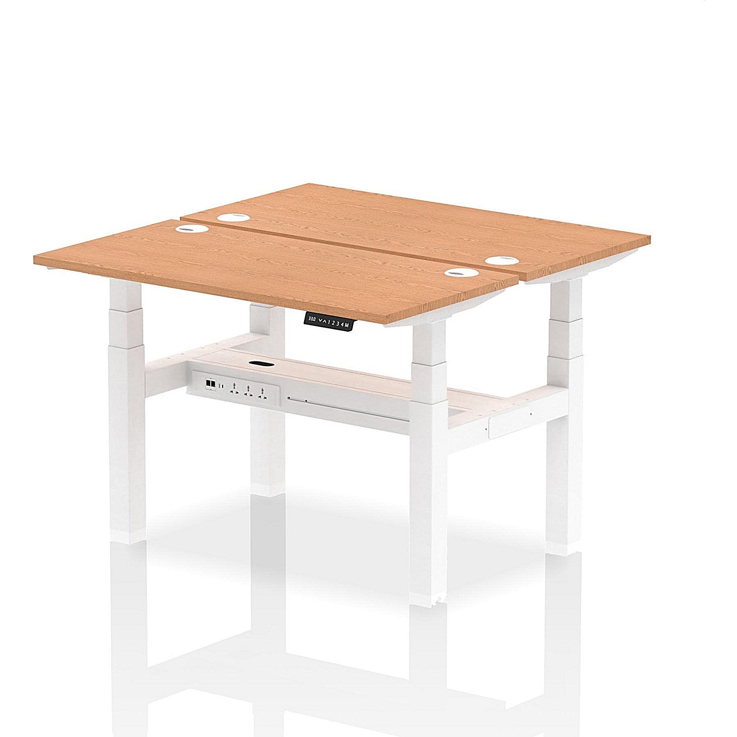 Air 2 Person Sit-Standing Bench Desk, Back to Back, 2 x 1200mm (600mm Deep), White Frame, Oak Easy2Order : HA01552