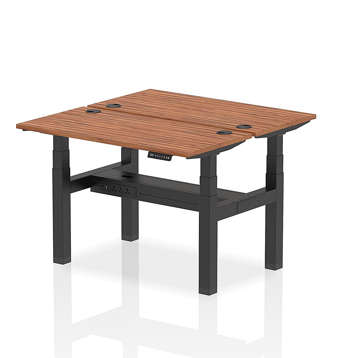 Air 2 Person Sit-Standing Bench Desk, Back to Back, 2 x 1200mm (600mm Deep), Black Frame, Walnut Easy2Order : HA01554
