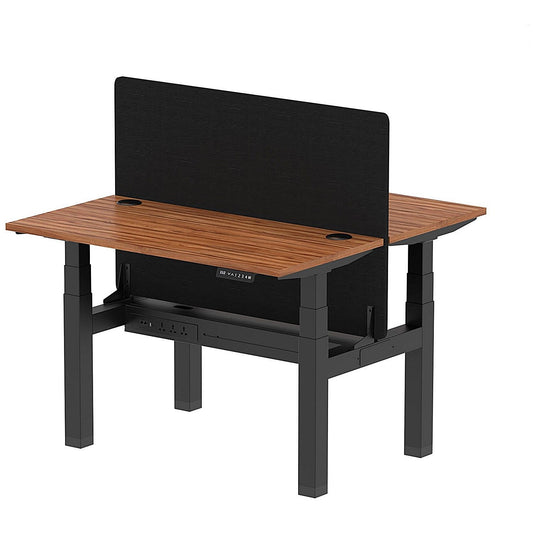 Air 2 Person Sit-Standing Bench Desk with Black Straight Screen, Back to Back, 2 x 1200mm (600mm Deep), Black Frame, Walnut Easy2Order : HA01555