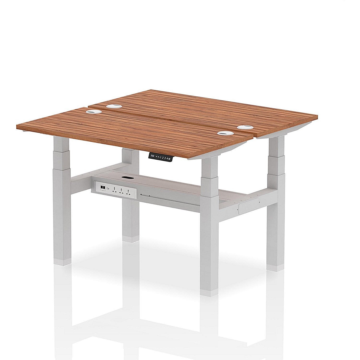 Air 2 Person Sit-Standing Bench Desk, Back to Back, 2 x 1200mm (600mm Deep), Silver Frame, Walnut Easy2Order : HA01556