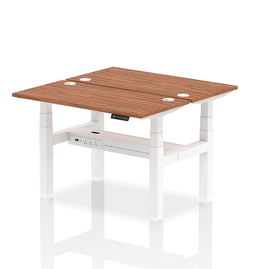 Air 2 Person Sit-Standing Bench Desk, Back to Back, 2 x 1200mm (600mm Deep), White Frame, Walnut Easy2Order : HA01558