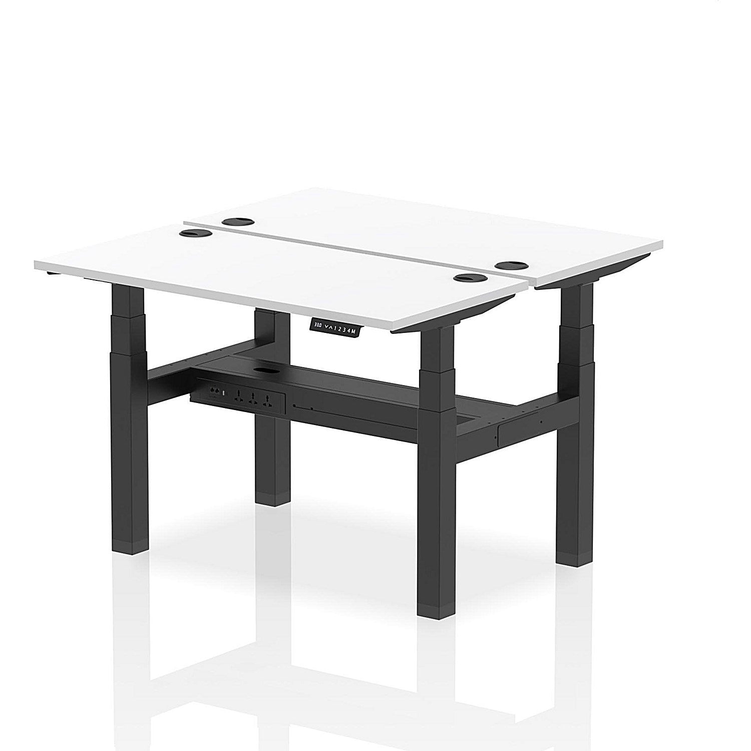 Air 2 Person Sit-Standing Bench Desk, Back to Back, 2 x 1200mm (600mm Deep), Black Frame, White Easy2Order : HA01560