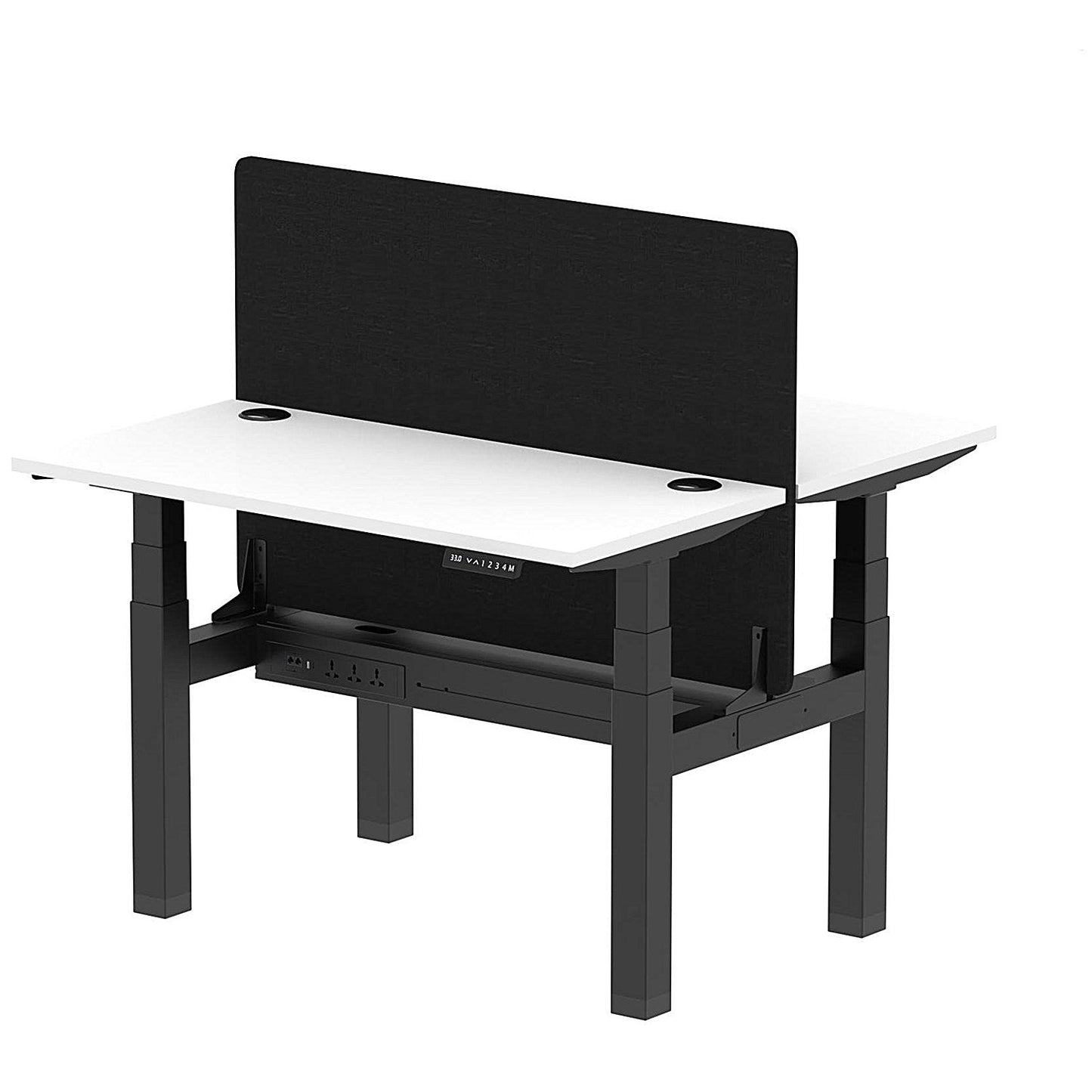 Air 2 Person Sit-Standing Bench Desk with Black Straight Screen, Back to Back, 2 x 1200mm (600mm Deep), Black Frame, White Easy2Order : HA01561