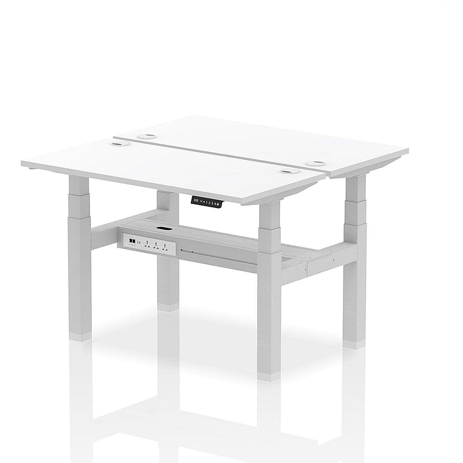 Air 2 Person Sit-Standing Bench Desk, Back to Back, 2 x 1200mm (600mm Deep), Silver Frame, White Easy2Order : HA01562