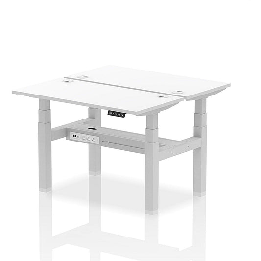 Air 2 Person Sit-Standing Bench Desk, Back to Back, 2 x 1200mm (600mm Deep), Silver Frame, White Easy2Order : HA01562