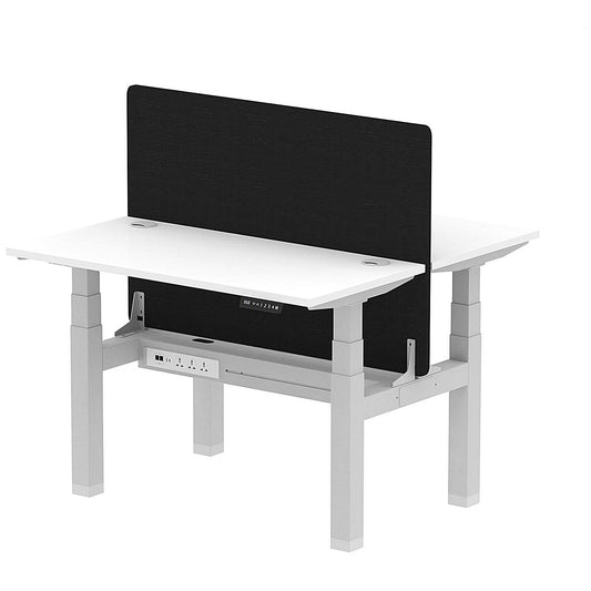 Air 2 Person Sit-Standing Bench Desk with Black Straight Screen, Back to Back, 2 x 1200mm (600mm Deep), Silver Frame, White Easy2Order : HA01563