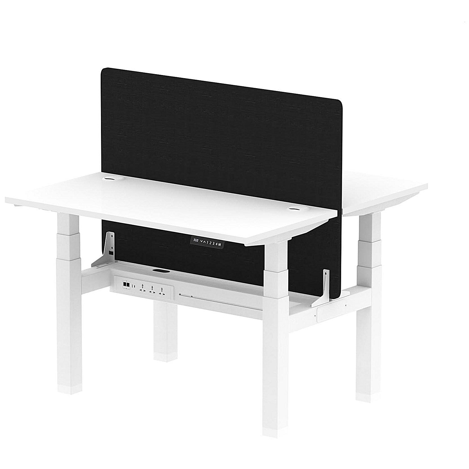 Air 2 Person Sit-Standing Bench Desk with Black Straight Screen, Back to Back, 2 x 1200mm (600mm Deep), White Frame, White Easy2Order : HA01565
