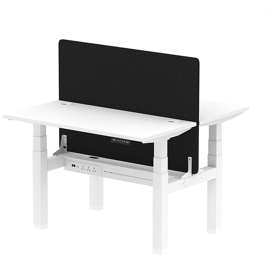 Air 2 Person Sit-Standing Bench Desk with Black Straight Screen, Back to Back, 2 x 1200mm (600mm Deep), White Frame, White Easy2Order : HA01565