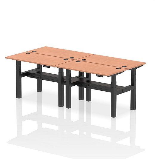 Air 4 Person Sit-Standing Bench Desk, Back to Back, 4 x 1200mm (600mm Deep), Black Frame, Beech Easy2Order : HA01566