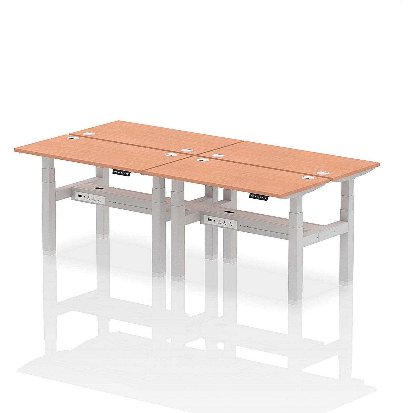 Air 4 Person Sit-Standing Bench Desk, Back to Back, 4 x 1200mm (600mm Deep), Silver Frame, Beech Easy2Order : HA01568