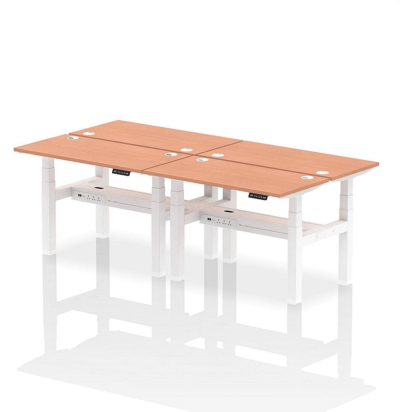 Air 4 Person Sit-Standing Bench Desk, Back to Back, 4 x 1200mm (600mm Deep), White Frame, Beech Easy2Order : HA01570