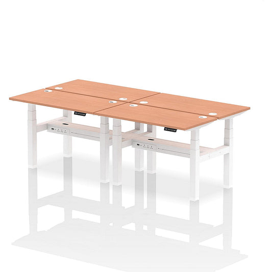 Air 4 Person Sit-Standing Bench Desk, Back to Back, 4 x 1200mm (600mm Deep), White Frame, Beech Easy2Order : HA01570