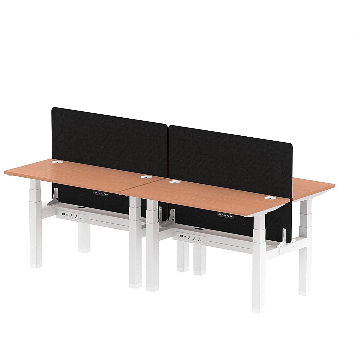 Air 4 Person Sit-Standing Bench Desk with Black Straight Screen, Back to Back, 4 x 1200mm (600mm Deep), White Frame, Beech Easy2Order : HA01571
