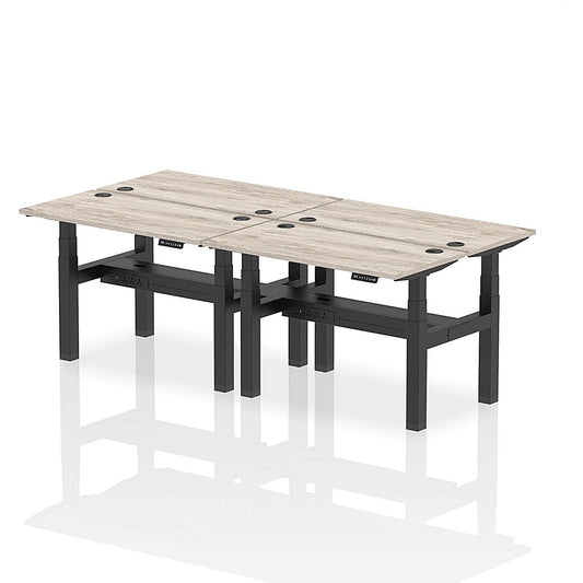 Air 4 Person Sit-Standing Bench Desk, Back to Back, 4 x 1200mm (600mm Deep), Black Frame, Grey Oak Easy2Order : HA01572