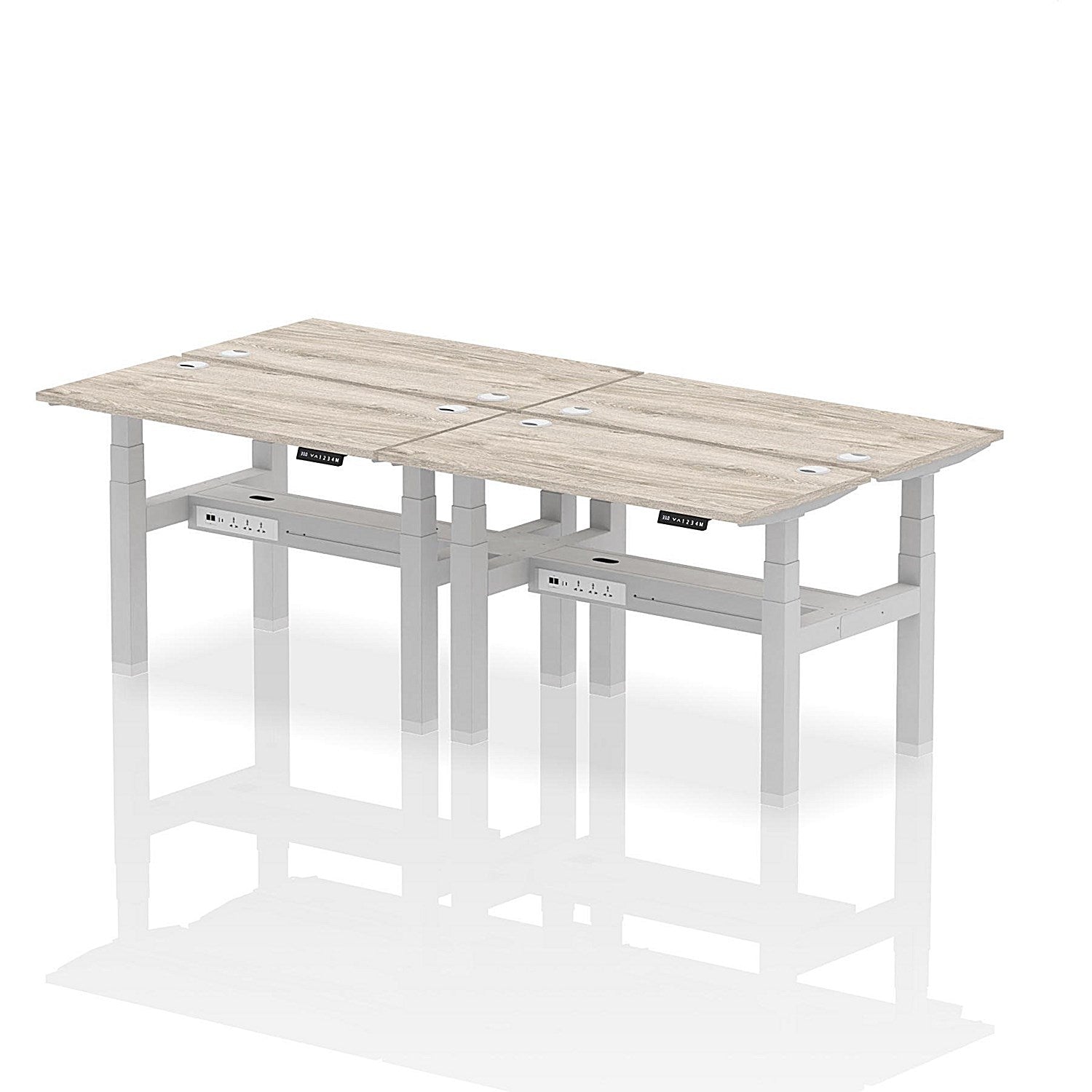 Air 4 Person Sit-Standing Bench Desk, Back to Back, 4 x 1200mm (600mm Deep), Silver Frame, Grey Oak Easy2Order : HA01574