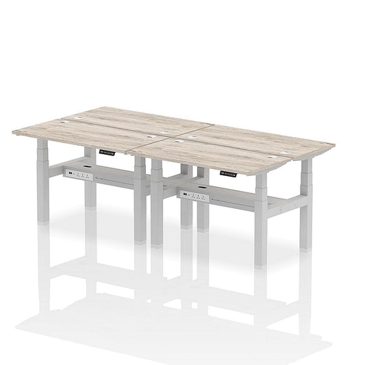 Air 4 Person Sit-Standing Bench Desk, Back to Back, 4 x 1200mm (600mm Deep), Silver Frame, Grey Oak Easy2Order : HA01574