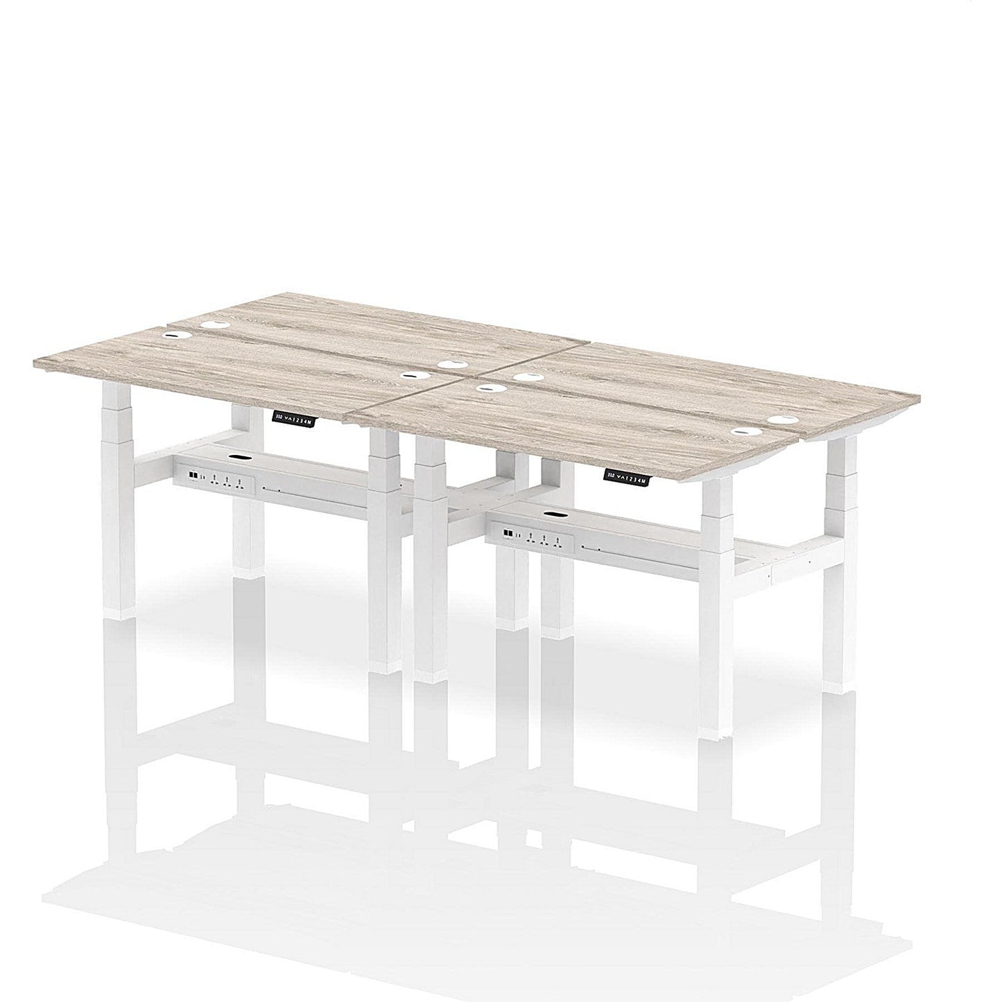 Air 4 Person Sit-Standing Bench Desk, Back to Back, 4 x 1200mm (600mm Deep), White Frame, Grey Oak Easy2Order : HA01576