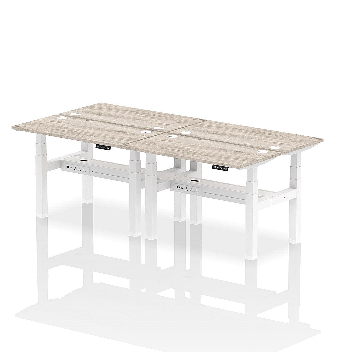 Air 4 Person Sit-Standing Bench Desk, Back to Back, 4 x 1200mm (600mm Deep), White Frame, Grey Oak Easy2Order : HA01576