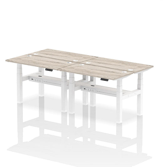 Air 4 Person Sit-Standing Bench Desk, Back to Back, 4 x 1200mm (600mm Deep), White Frame, Grey Oak Easy2Order : HA01576