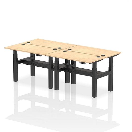 Air 4 Person Sit-Standing Bench Desk, Back to Back, 4 x 1200mm (600mm Deep), Black Frame, Maple Easy2Order : HA01578