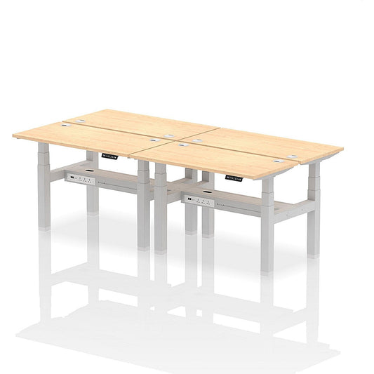 Air 4 Person Sit-Standing Bench Desk, Back to Back, 4 x 1200mm (600mm Deep), Silver Frame, Maple Easy2Order : HA01580